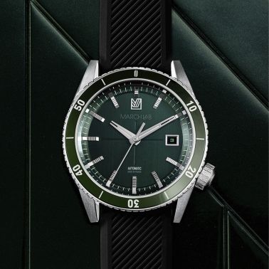 Montre March LA.B Bonzer Automatique Double Green bracelet silicone noir 41 mm