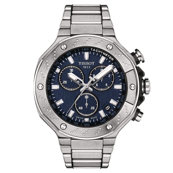 Montre Tissot T-Sport T-Race Chronograph quartz cadran bleu bracelet acier 45 mm T141.417.11.041.00