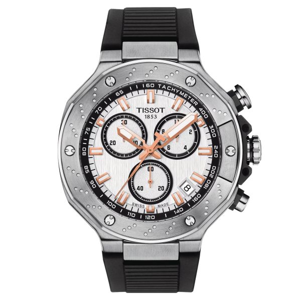 Montre Tissot T-Sport T-Race Chronograph quartz cadran blanc bracelet caoutchouc noir 45 mm T141.417.17.011.00