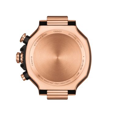Tissot T-Sport T-Race Chronograph PVD Rose Gold quartz watch black dial black rubber strap 45 mm T141.417.37.051.00