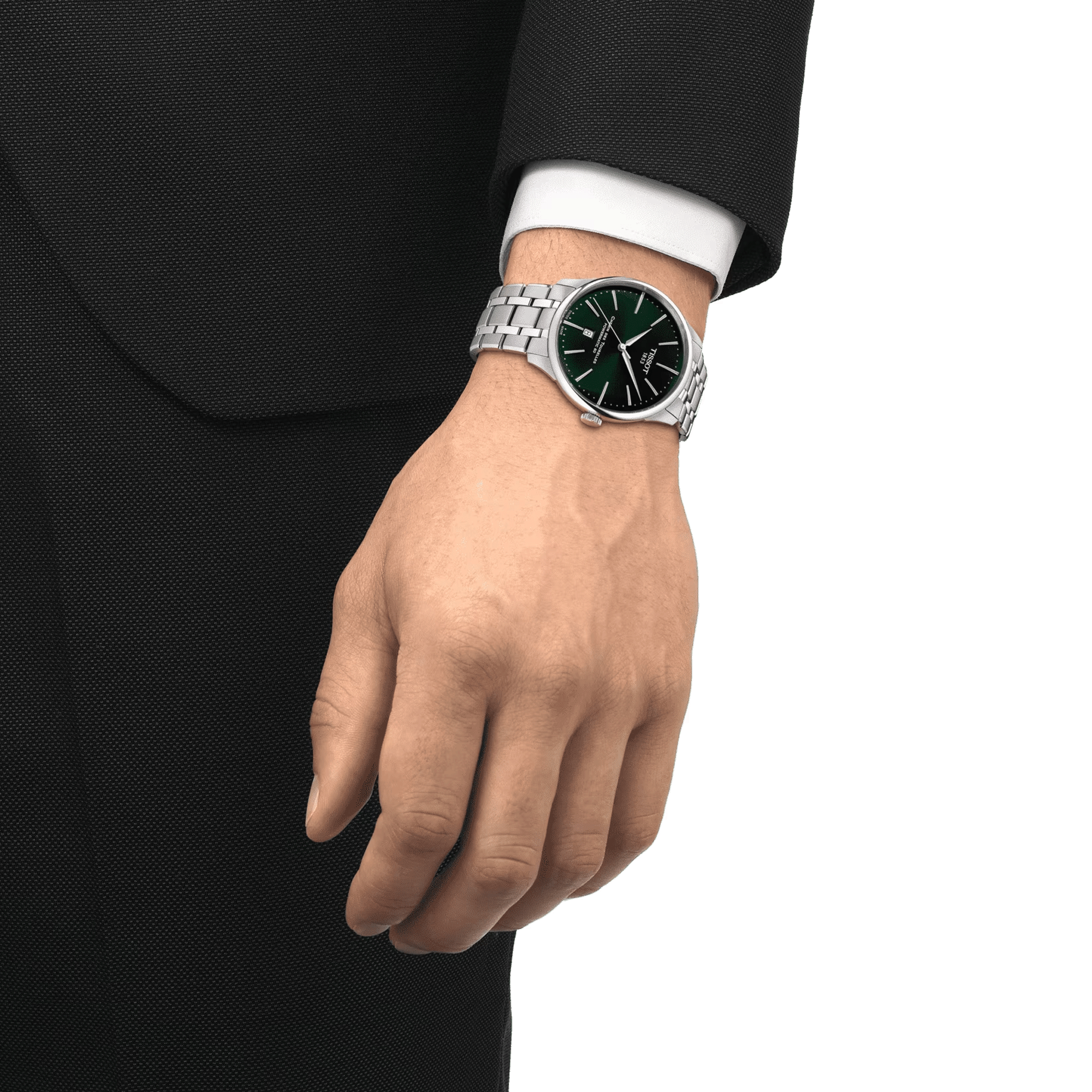 Montre Tissot T-Classic Chemin des Tourelles Powermatic 80 cadran vert bracelet acier 42 mm T139.407.11.091.00