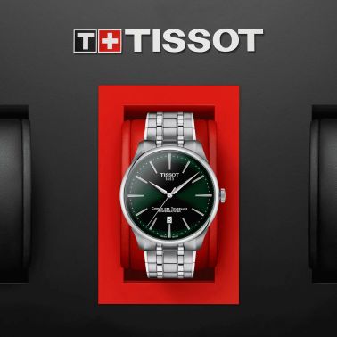 Montre Tissot T-Classic Chemin des Tourelles Powermatic 80 cadran vert bracelet acier 42 mm T139.407.11.091.00