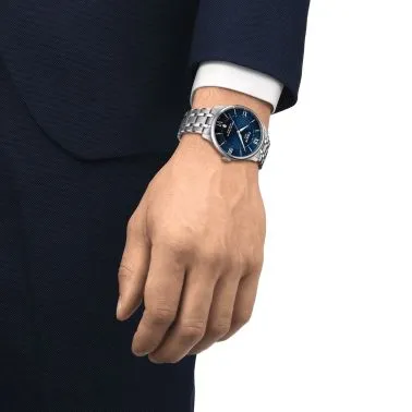 Montre Tissot T-Classic Chemin des Tourelles Powermatic 80 cadran bleu bracelet acier 39 mm T139.807.11.048.00