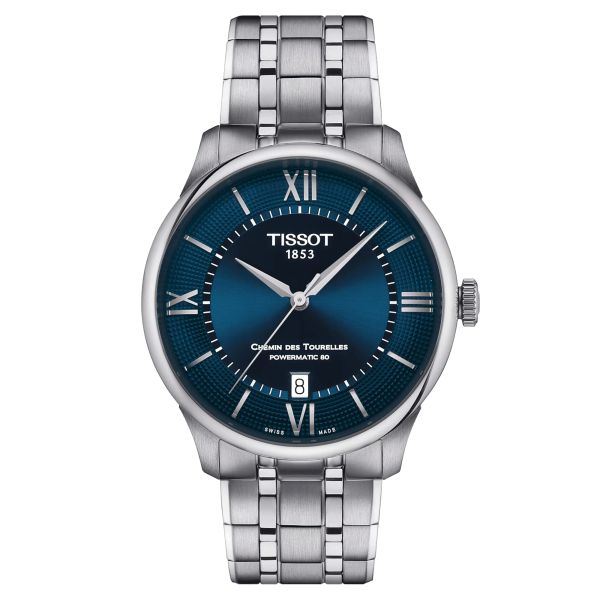 Montre Tissot T-Classic Chemin des Tourelles Powermatic 80 cadran bleu bracelet acier 39 mm T139.807.11.048.00