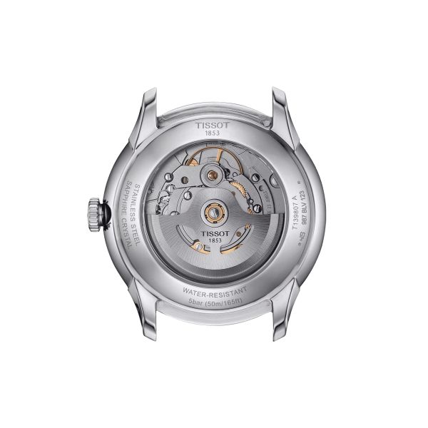 Montre Tissot T-Classic Chemin des Tourelles Powermatic 80 cadran bleu bracelet cuir brun 39 mm T139.807.16.041.00