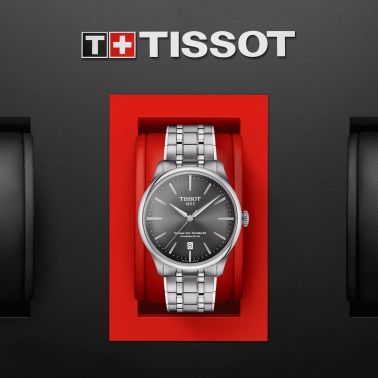 Montre Tissot T-Classic Chemin des Tourelles Powermatic 80 cadran gris bracelet acier 39 mm T139.807.11.061.00