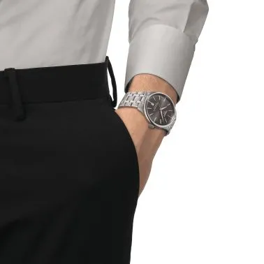 Montre Tissot T-Classic Chemin des Tourelles Powermatic 80 cadran gris bracelet acier 39 mm T139.807.11.061.00