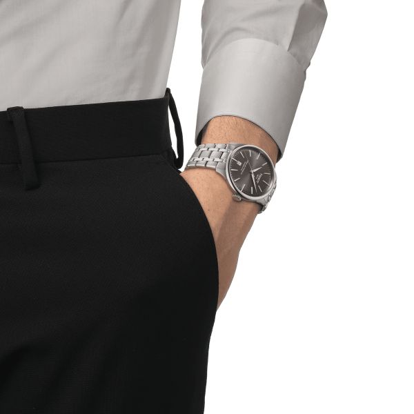 Montre Tissot T-Classic Chemin des Tourelles Powermatic 80 cadran gris bracelet acier 39 mm T139.807.11.061.00