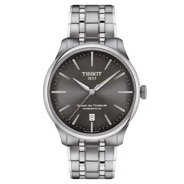 Montre Tissot T-Classic Chemin des Tourelles Powermatic 80 cadran gris bracelet acier 39 mm T139.807.11.061.00