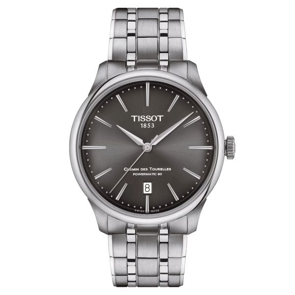 Tissot T-Classic Chemin des Tourelles Powermatic 80 watch grey dial steel bracelet 39 mm T139.807.11.061.00