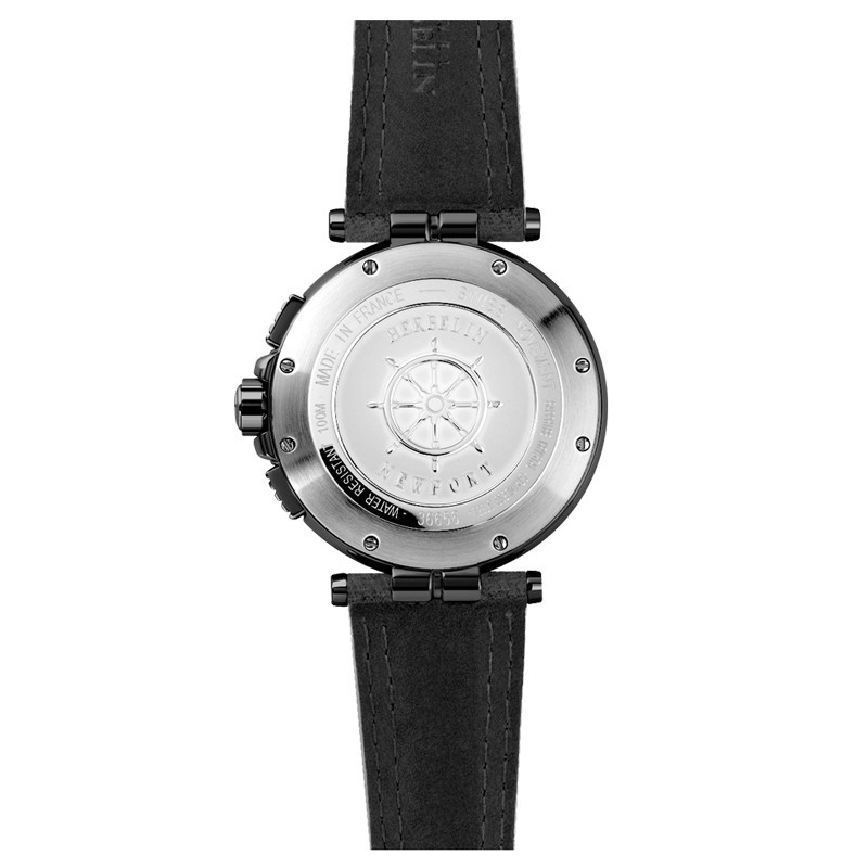 Montre Michel Herbelin Newport quartz chronographe acier PVD noir cadran anthracite bracelet cuir noir 42,5 mm