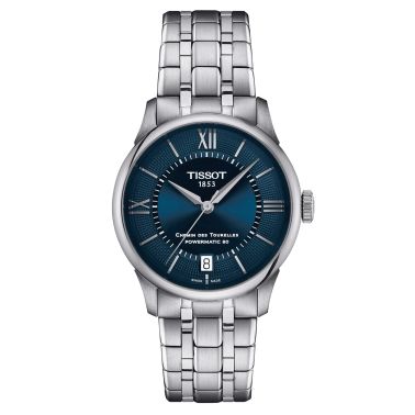 Tissot T-Classic Chemin des Tourelles Powermatic 80 watch blue dial steel bracelet 34 mm T139.207.11.048.00