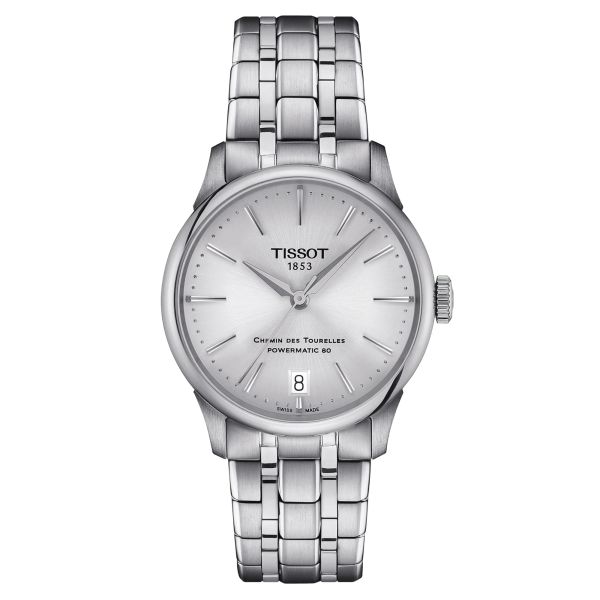 Tissot T-Classic Chemin des Tourelles Powermatic 80 watch silver dial steel bracelet 34 mm T139.207.11.031.00