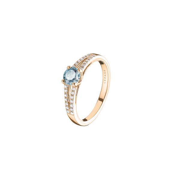 Lepage Première Dame engagement ring in rose gold and aquamarine