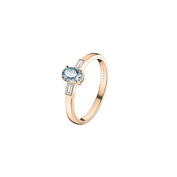 Solitaire Lepage Ernest en or rose et aigue-marine