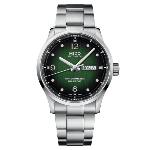 Montre Mido Multifort M Chronometer COSC automatique cadran vert bracelet acier 42 mm M038.431.11.097.00