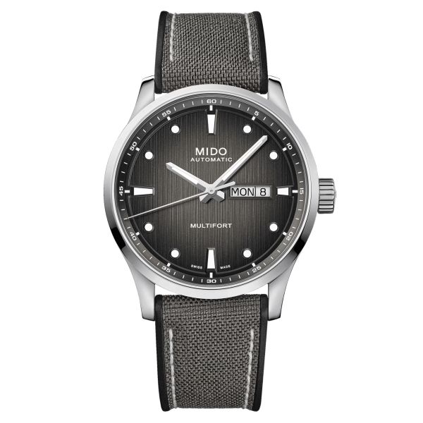 Montre Mido Multifort M automatique cadran gris bracelet tissu gris 42 mm M038.430.17.081.00