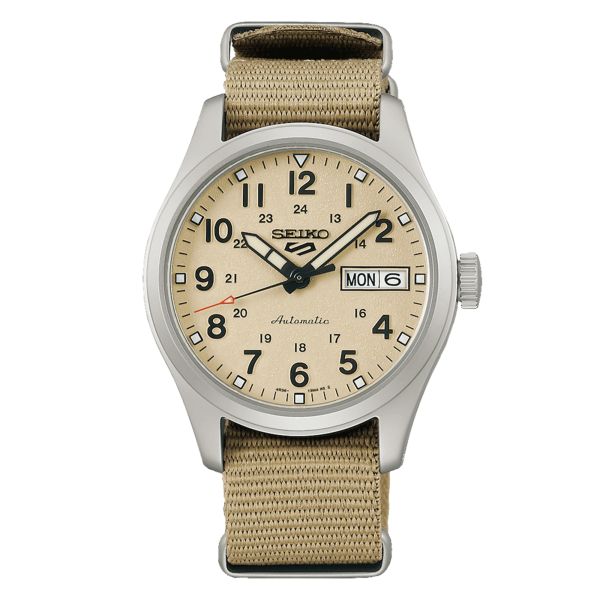 Seiko 5 Midfield "Desert Kit" automatic beige dial NATO strap 36 mm