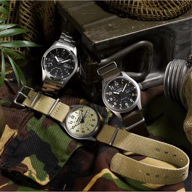 Montre Seiko 5 Midfield "Desert Kit" automatique cadran beige bracelet NATO 36 mm