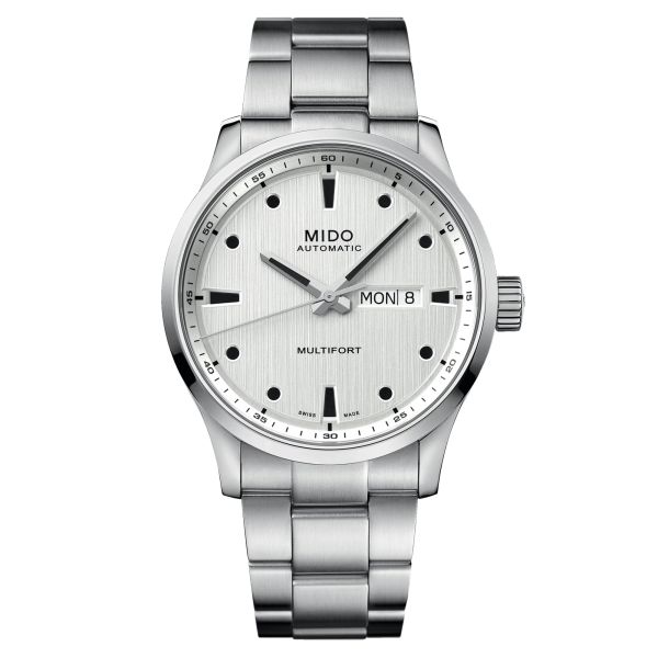Mido Multifort M automatic watch silver dial steel bracelet 42 mm