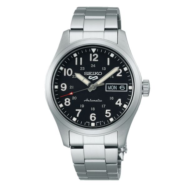 Montre Seiko 5 Midfield "In the Metal" automatique cadran noir bracelet acier 36 mm