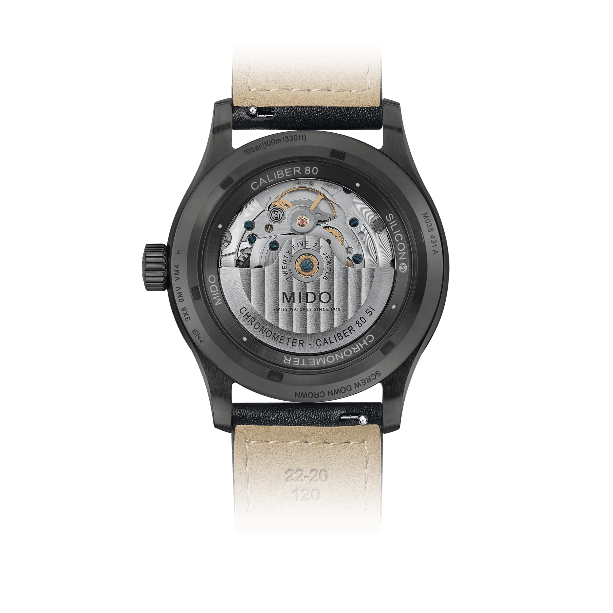 Montre Mido Multifort M Chronometer COSC automatique cadran noir bracelet cuir noir 42 mm M038.431.36.057.00