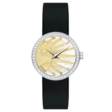 La D de Dior Rose Céleste quartz mother-of-pearl dial diamond set black satin strap 25 mm CD04711X1001