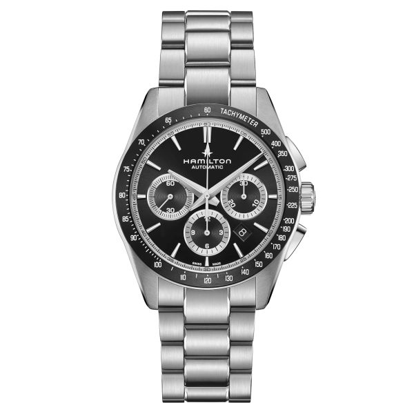 Hamilton Jazzmaster Performer Chronograph automatic watch black dial steel bracelet 42 mm H36606130