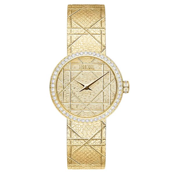 Montre La D my Dior quartz cadran cannage bracelet or jaune sertie diamants 25 mm CD04115X1251