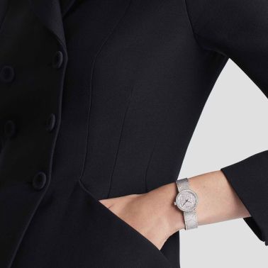 Montre La D my Dior quartz cadran argenté cannage bracelet acier sertie diamants 25 mm CD04011X1248