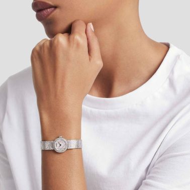 Montre La Mini D my Dior quartz cadran argenté cannage bracelet acier sertie diamants 19 mm CD04011X1247