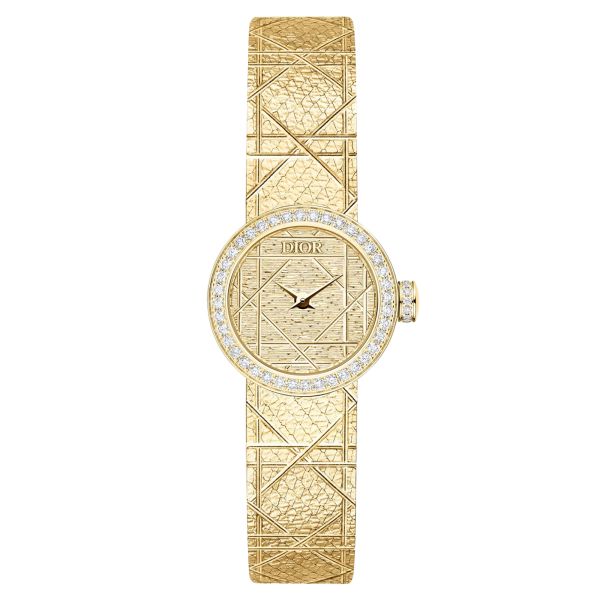 Montre La Mini D my Dior quartz cadran cannage bracelet or jaune sertie diamants 19 mm CDO4015X1250