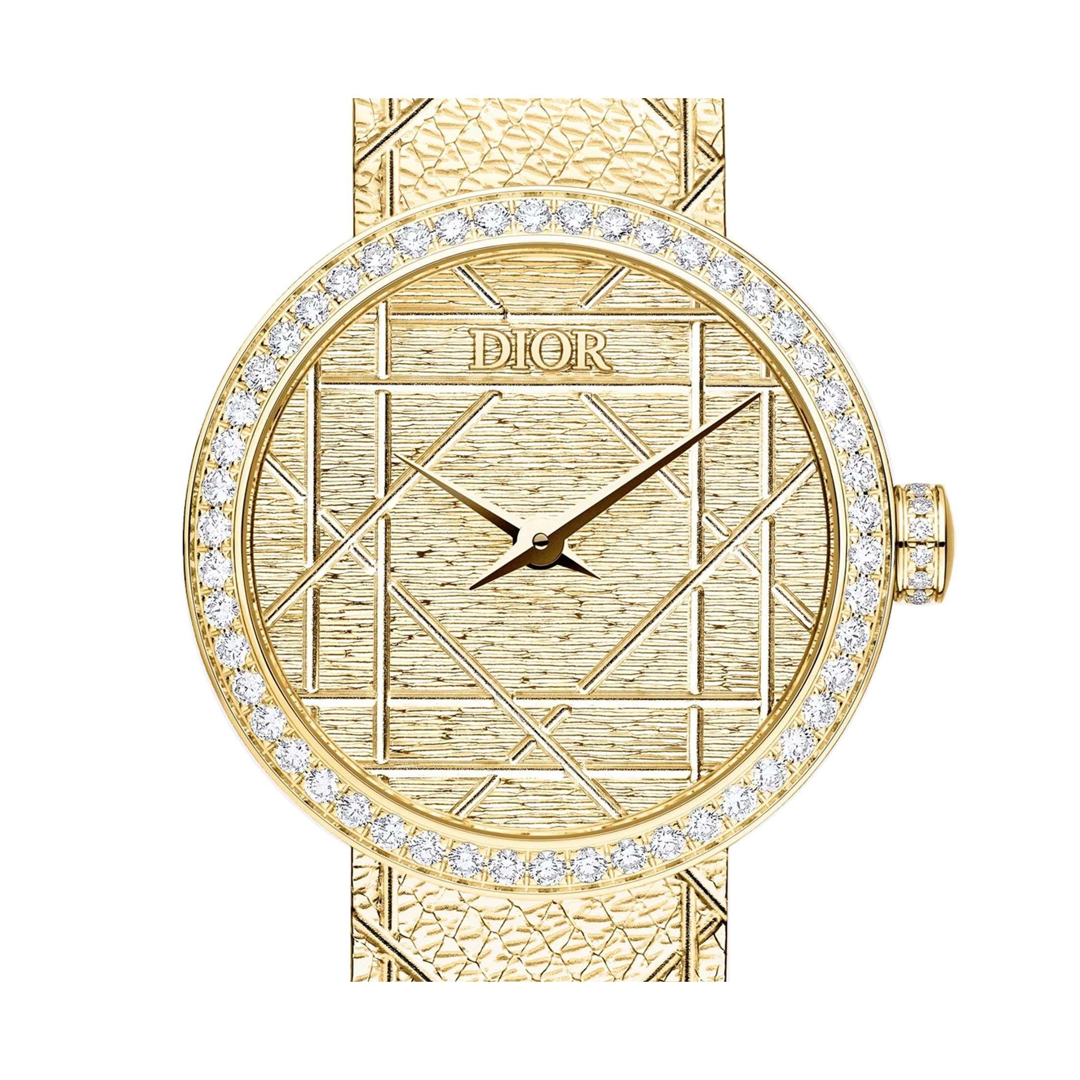 Montre D my Dior quartz cadran cannage or diamants 25 mm