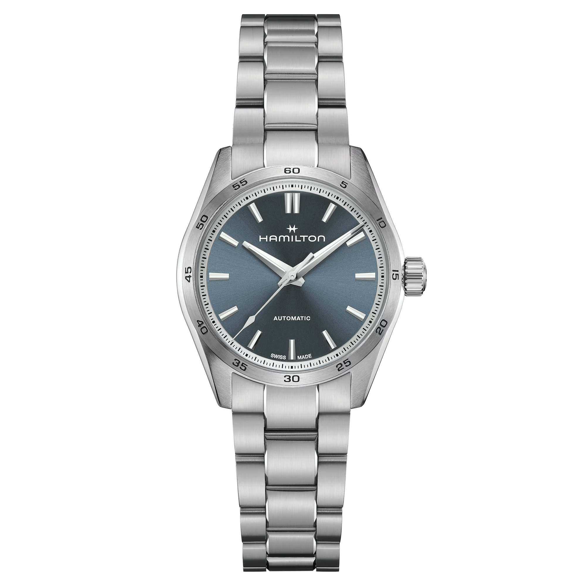 Hamilton Jazzmaster Performer automatic watch blue dial steel bracelet 34 mm