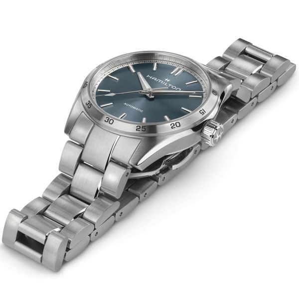 Hamilton Jazzmaster Performer automatic watch blue dial steel bracelet 34 mm