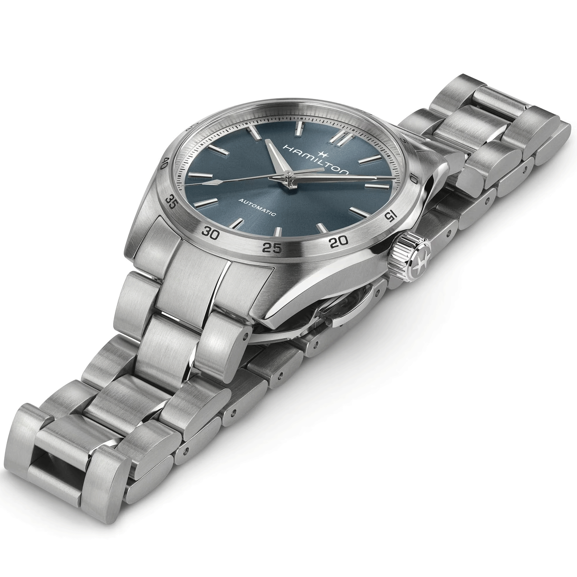 Hamilton Jazzmaster Performer automatic watch blue dial steel bracelet 34 mm
