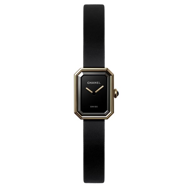CHANEL Première Ruban quartz watch black lacquered dial rubber strap 15.2 mm