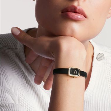 CHANEL Première Ruban quartz watch black lacquered dial rubber strap 15.2 mm