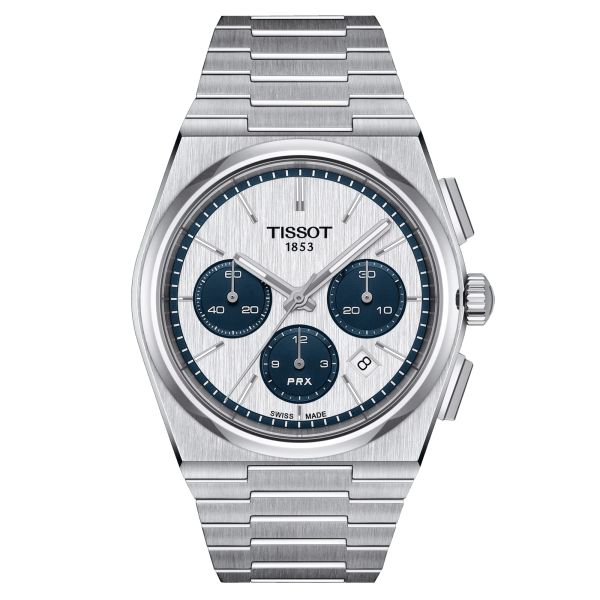 Tissot PRX Chronograph automatic watch white dial steel bracelet 42 mm T137.427.11.011.01