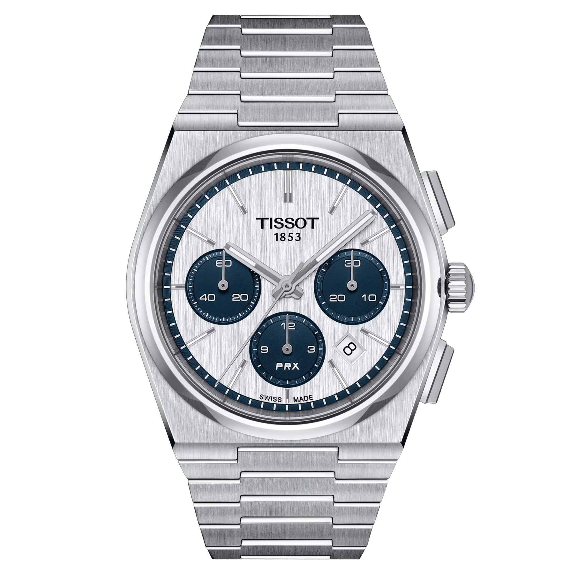 Tissot PRX Chronograph automatic watch white dial steel bracelet 42 mm T137.427.11.011.01