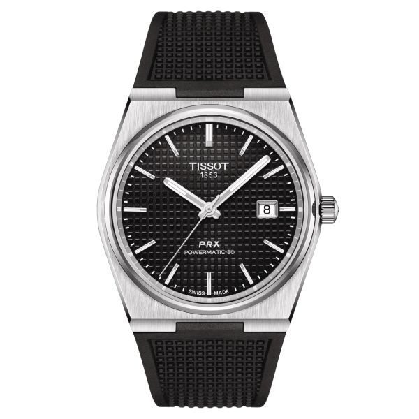 Tissot PRX Powermatic 80 automatic watch black dial black rubber strap 40 mm T137.407.17.051.00