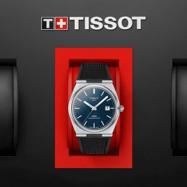 Tissot PRX Powermatic 80 automatic watch blue dial black rubber strap 40 mm T137.407.17.041.00