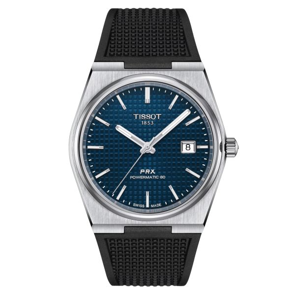 Tissot PRX Powermatic 80 automatic watch blue dial black rubber strap 40 mm T137.407.17.041.00