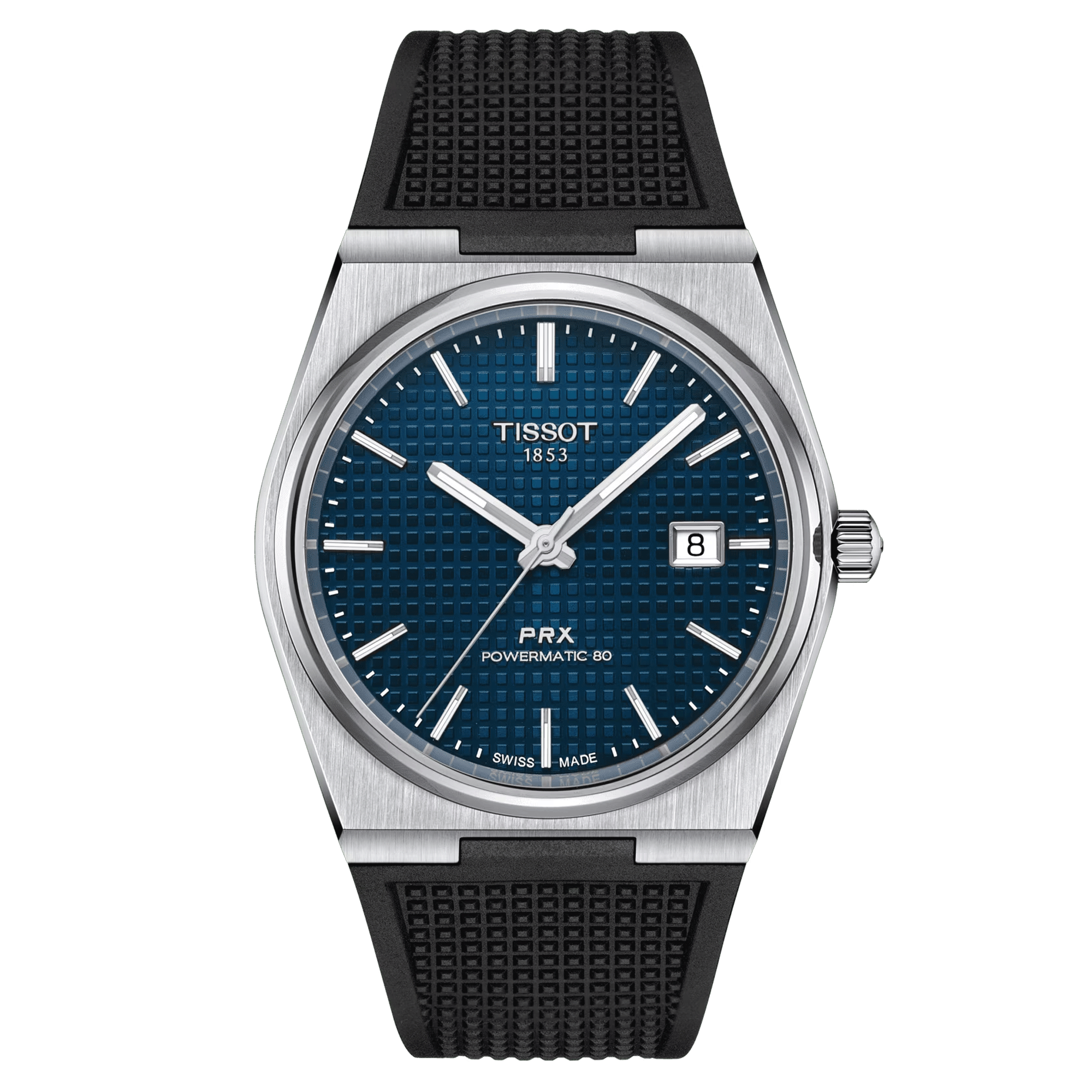 Tissot PRX Powermatic 80 automatic watch blue dial black rubber strap 40 mm T137.407.17.041.00