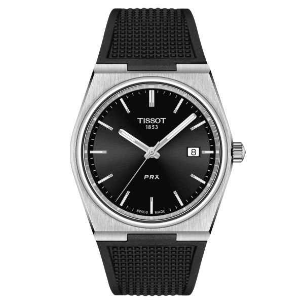 Tissot PRX quartz watch black dial black rubber strap 40 mm T137.410.17.051.00