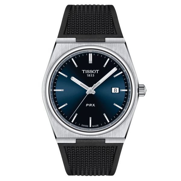 Tissot PRX quartz watch blue dial black rubber strap 40 mm T137.410.17.041.00