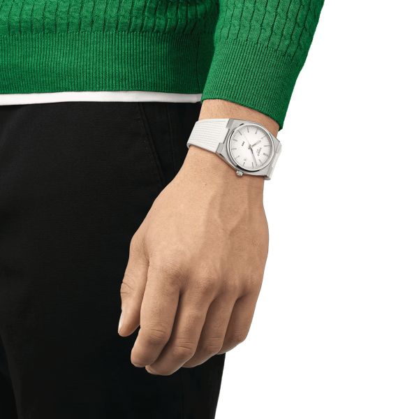 Montre Tissot PRX quartz cadran blanc bracelet caoutchouc blanc 40 mm T137.410.17.011.00