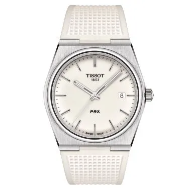 Montre Tissot PRX quartz cadran blanc bracelet caoutchouc blanc 40 mm T137.410.17.011.00
