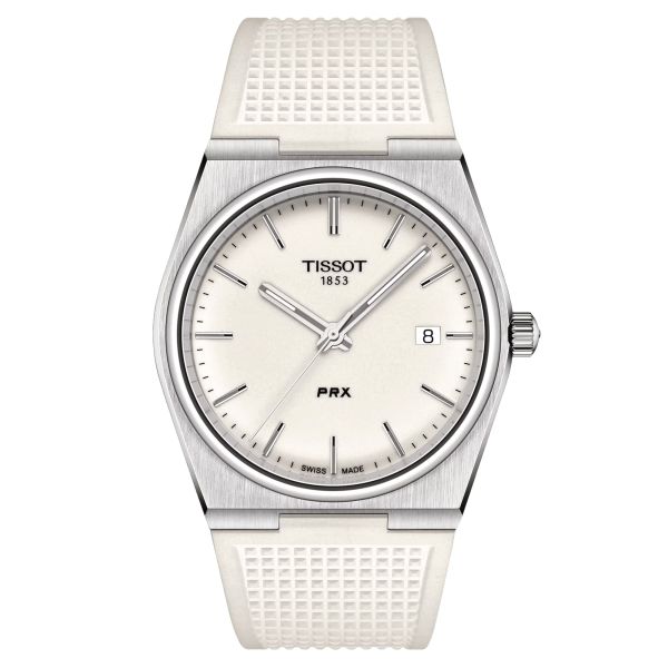 Montre Tissot PRX quartz cadran blanc bracelet caoutchouc blanc 40 mm T137.410.17.011.00