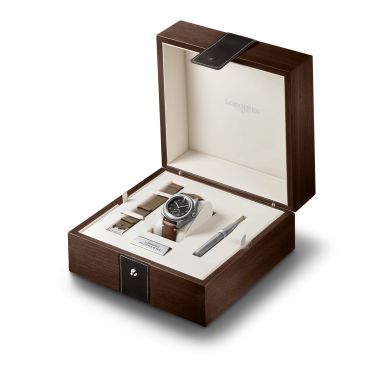 Longines Pilot Majetek Box Edition automatic watch black dial brown leather strap 43 mm L2.838.4.53.9
